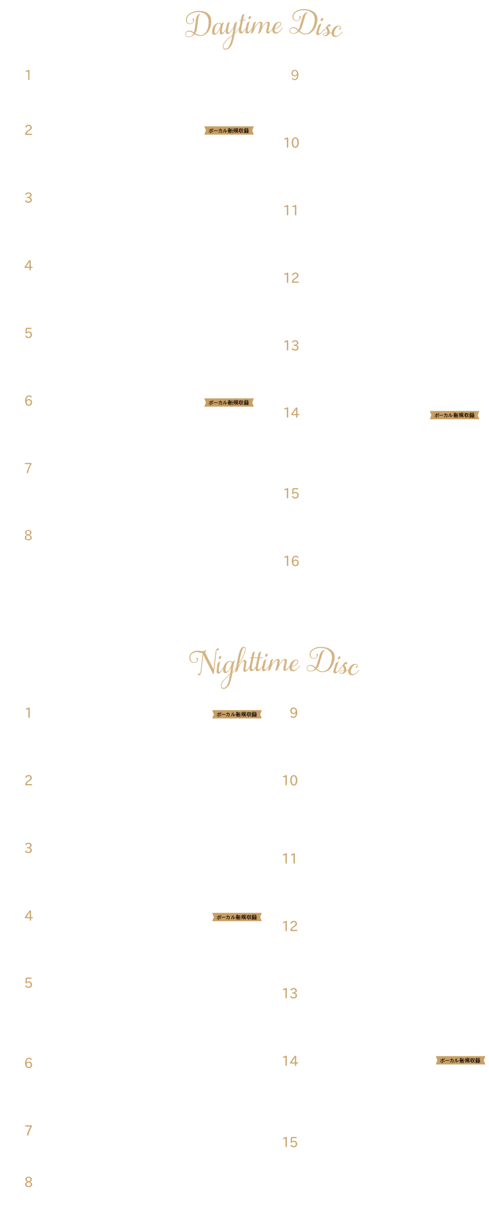 ＜Daytime Disc＞
1.	Academia Knows　
（『あいりすミスティリア！』BGM）
2.	jewelry days -Legend of Light- 　榊原ゆい
（『オーガストファンBOX』テーマ曲）　 ※新規ボーカル収録
3.	It's my precious time! 　石田燿子（Mizuho）
（『FORTUNE ARTERIAL』イメージテーマ）
4.	扉ひらいて、ふたり未来へ 　石田燿子（Mizuho）
（『FORTUNE ARTERIAL』オープニングテーマ）
5.	divergent flow 　真優
（『月は東に日は西に ～Operation Sanctuary～』オープニングテーマ）
6.	虹の彼方へ-2018 LIVE Edition- 　ういにゃす
（『PrincessHoliday～転がるりんご亭千夜一夜～』主題歌） ※新規ボーカル収録
7.	ストレイトシープ -another intro ver.- 　Ceui
（『大図書館の羊飼い』PVテーマ）
8.	Dreaming Sheep 　中恵光城
（『大図書館の羊飼い-Dreaming Sheep-』オープニングテーマ）
9.	On my Sheep 　中恵光城
（TVアニメ『大図書館の羊飼い』OPテーマ）
10.	ひつじ雲の空に 　中恵光城
（『大図書館の羊飼い-Dreaming Sheep-』挿入歌）
11.	Piece  ЯIRE-リール-
（『FORTUNE ARTERIAL』イメージソング）
12.	みどりのこだま short ver.　 Kitkit Lu
（『あいりすミスティリア！』主題歌）
13.	Last Healing 　Ceui
（『あいりすミスティリア！』イメージ曲）
14.	夢飼い日和-2018 collabo Edition- 　榊原ゆい/ Ceui
（『大図書館の羊飼い』OPテーマ）　※新規ボーカル収録
15.	Eternal Destiny 　榊原ゆい
（『夜明け前より瑠璃色な』オープニングテーマ）
16.	Good Shepherd　 伊波杏樹
（『大図書館の羊飼い -Library Party-』OPテーマ）

＜Nighttime Disc＞
1.	Eternal Destiny-Promised Orbit- 　榊原ゆい
（『夜明け前より瑠璃色な』オープニングテーマ）　※新規ボーカル収録
2.	桃花染に咲いて 　中恵光城
（『千の刃濤、桃花染の皇姫』 テーマ）
3.	Pure Message -2018 LIVE Edition- 　真優
（『FORTUNE ARTERIAL』挿入歌）
4.	First Avenue-2018 LIVE Edition-　おっちょこバニー
（『バイナリィ・ポット』オープニングテーマ）　※新規ボーカル収録
5.	嗚呼 絢爛の泡沫が如く　ういにゃす・おっちょこバニー
（『千の刃濤、桃花染の皇姫』オープニングテーマ）
6.	99.9%Blue 　ЯIRE-リール-
（Active Planetsオリジナル曲）
7.	Istedoa
（『あいりすミスティリア！』BGM）
8.	宵待ちランタン 　中恵光城
（『あいりすミスティリア！』イメージ曲）
9.	Marginality 　中恵光城
（『夜明け前より瑠璃色な-Moonlight Cradle-』 挿入歌）
10.	brilliant azure 　ちっち
（『夜明け前より瑠璃色な～Brighter than dawning blue～』イメージテーマ）
11.	Lapis Lazuli　 泉伶-センレイ-
（『夜明け前より瑠璃色な』イメージテーマ）
12.	赤い約束　 Lia
（『Fortune arterial』挿入歌）
13.	Asphodelus　　Ceui
（『穢翼のユースティア』メインテーマ）
14.	Life,Like,Party! -2018 collabo Edition-　ういにゃす/中恵光城
（『大図書館の羊飼い -Library Party-』エンディングテーマ）　※新規ボーカル収録
15.	jewelry days 　榊原ゆい
（『オーガストファンBOX』テーマ曲）
